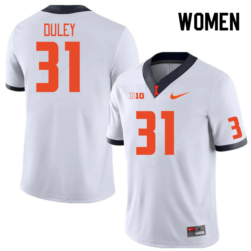 Women #31 Declan Duley Illinois Fighting Illini College Football Jerseys Stitched Sale-White